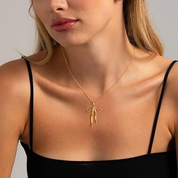 Neiman Marcus 18K Gold Plated Long Bow Necklace - Picture 1 of 4